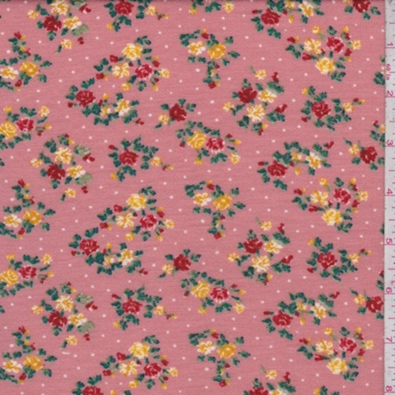 Dark Blush Mini Floral Pindot Brushed French Terry Knit Fabric By the Yard